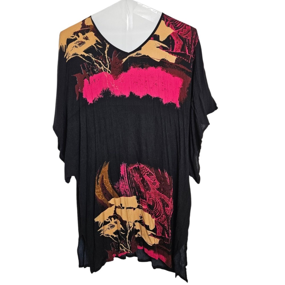 LotusTraders Tunic Dress One Size Crinkle Rayon Handmade Vibrant Kaftan